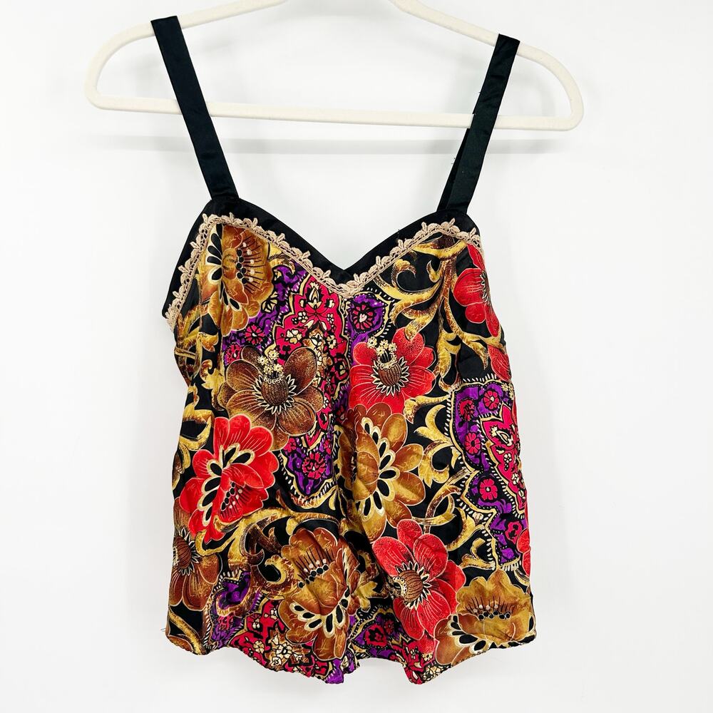 California Dynasty Women VTG Vintage Y2K Dark Cottagecore Floral Cami Tank Top S